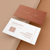 Minimale Terracotta Line en Script QR Code Visitekaartje