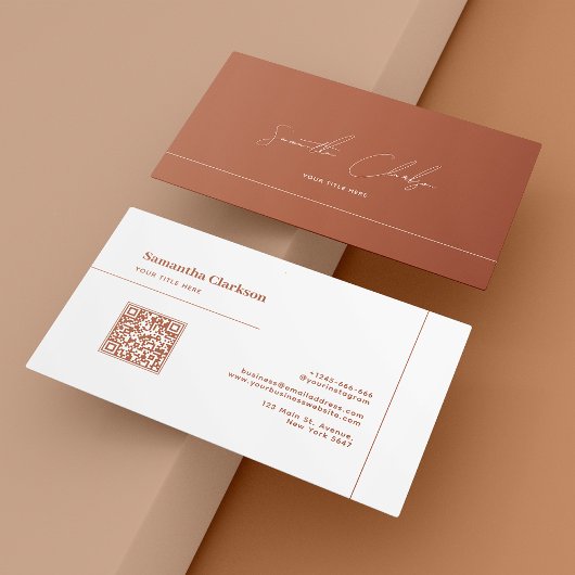 Minimale Terracotta Line en Script QR Code Visitekaartje