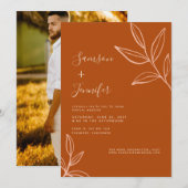 Minimale terracotta met Leaves Virtual Wedding Kaart (Voorkant / Achterkant)