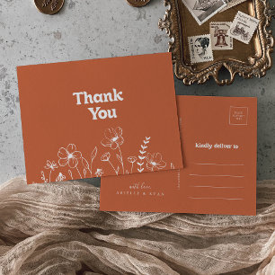 Minimale Terracotta Wilde Bloem Bedankt Briefkaart