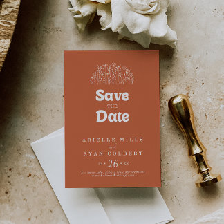 Minimale Terracotta Wilde Bloemen Bruiloft Save The Date