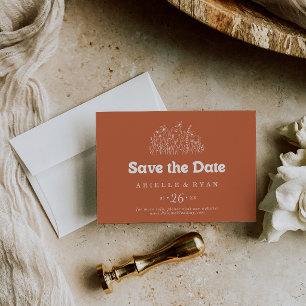Minimale Terracotta Wildflower Horizontale Trouw Save The Date