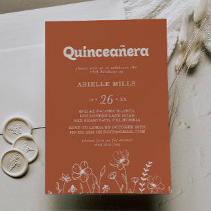 Minimale Terracotta Wildflower Quinceañera Kaart