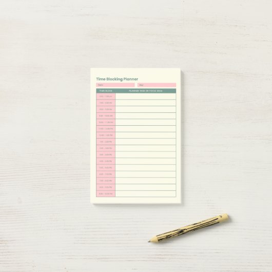 Minimale Tijdblok Planner Roze Lay-out Post-it® Notes (Op bureau)