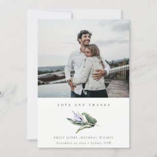 Minimale tropische bladblauw-Floral-fotobruiloft Bedankkaart