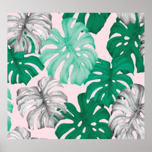 Minimale Tropische Monstera Duo-Tone Poster