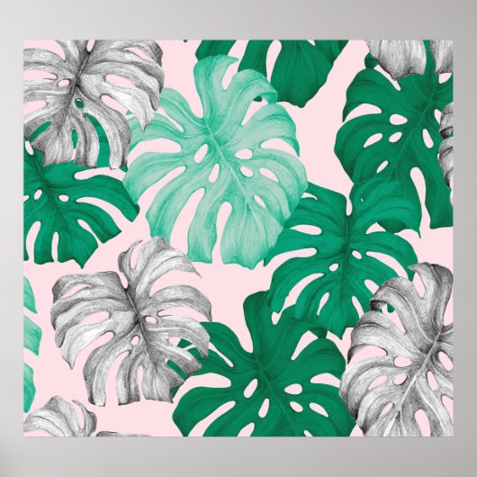 Minimale Tropische Monstera Duo-Tone Poster (Voorkant)