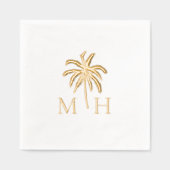 Minimale Tropische Palmboom Monogram Bruiloft Folie Servetten (Voorkant)