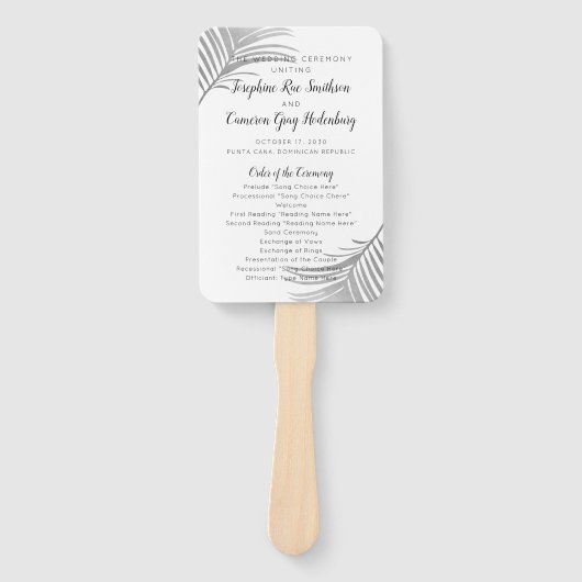 Minimale Tropische Silver Palm Leaf Wedding Progra Handwaaier (Voorkant)
