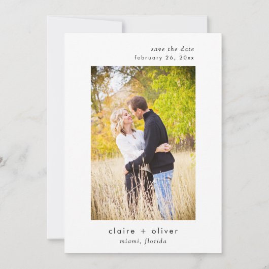 Minimale trouwkaart 'Save The Date' met foto Save The Date (Voorkant)