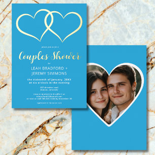 Minimale Twee Hartjes French Blue Koppel Bruilofts Folie Uitnodiging