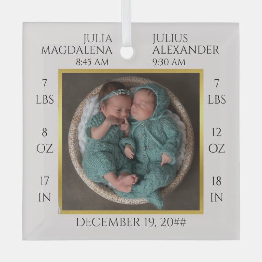 Minimale Tweeling Baby Naam Geboortestatistieken F Glas Ornament (Voorkant)