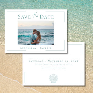 Minimale Typografie Aqua White Shell Fotobruiloft Save The Date