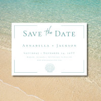 Minimale typografie Aqua & White Shell Wedding