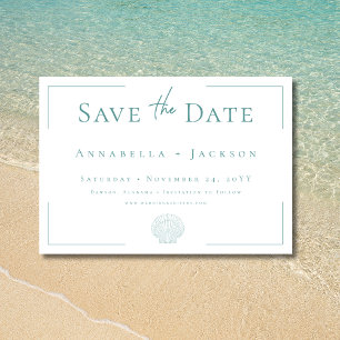 Minimale typografie Aqua & White Shell Wedding Save The Date