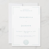 Minimale typografie Aqua & Witte Schelp Trouwkaart Kaart (Voorkant)