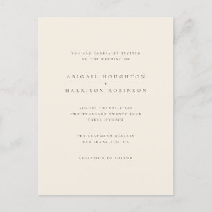 Minimale Typografie Blush & Cream Wedding Uitnodiging Briefkaart