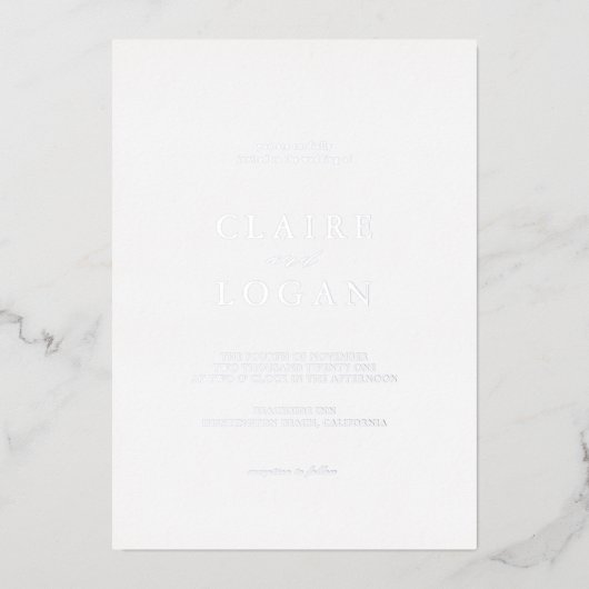 Minimale Typografie Elegant White Wedding Folie Uitnodiging (Voorkant)