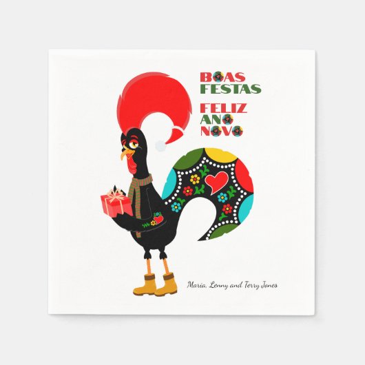 Minimale Typografie Kerstmis Portugees Groeten Servet (Voorkant)