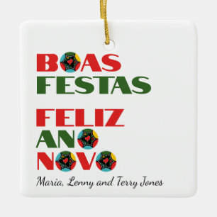 Minimale Typografie Portugees Kerstgroeten Keramisch Ornament