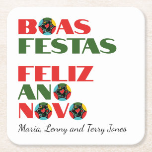 Minimale Typografie Portugees Kerstgroeten Vierkante Kartonnen Onderzetter