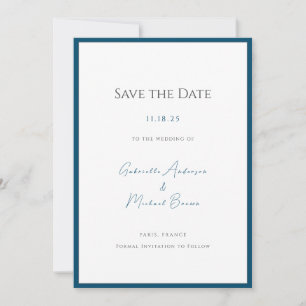 Minimale typografie Tijdloze Elegante Teal Bruilof Save The Date
