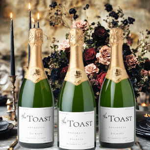 Minimale Typografie Zwart-wit bruiloft Sparkling Wijnetiket