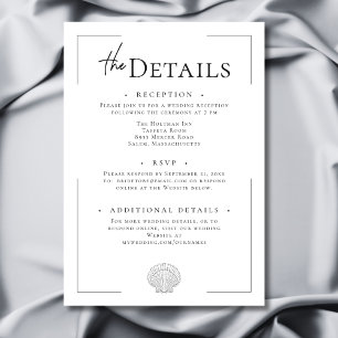 Minimale Typografie Zwart & Wit Shell Wedding Informatiekaartje