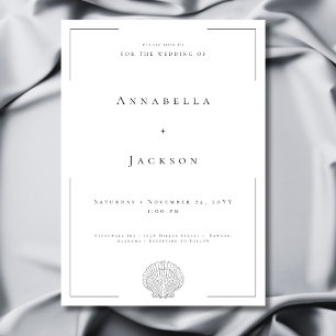 Minimale Typografie Zwart & Wit Shell Wedding Kaart