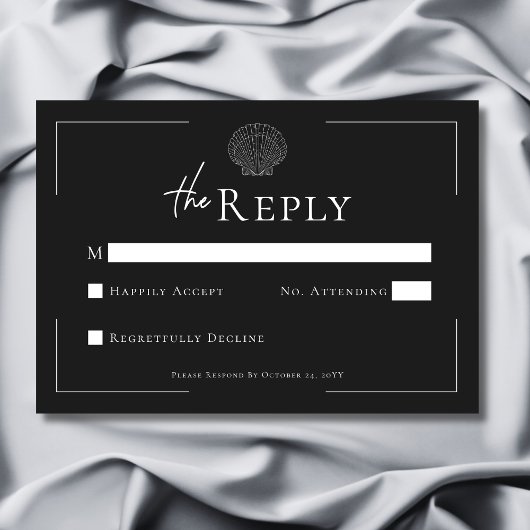 Minimale Typografie Zwart & Wit Shell Wedding RSVP Kaartje