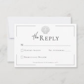 Minimale Typografie Zwart & Wit Shell Wedding RSVP Kaartje (Voorkant)