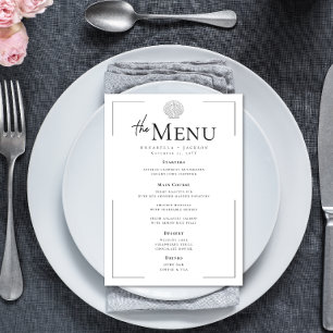 Minimale Typografie Zwart & Wit Zeeschelp Trouwen Menu
