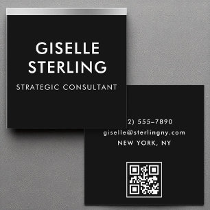 Minimale Typografie Zwart Zilver Luxe QR-code Vierkante Visitekaartje
