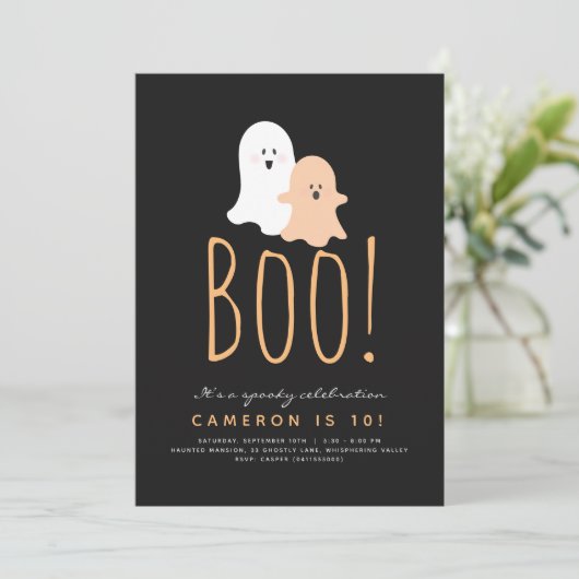 Minimale uitnodiging Boo Cute Ghost Halloween (Staand voorkant)