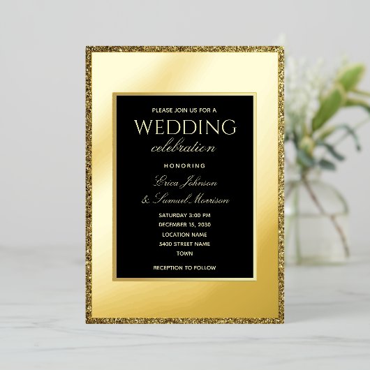 Minimale uitnodiging tot Folie voor zwarte en goud (Staand Voorkant)
