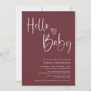 Minimale uitnodiging tot het Baby shower Burgundy 