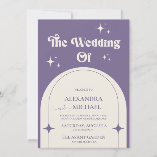 Minimale uitnodiging tot Paarse bruiloft met Retro (Voorkant)