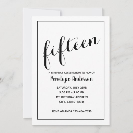 Minimale uitnodiging van 15e verjaardag (Voorkant)