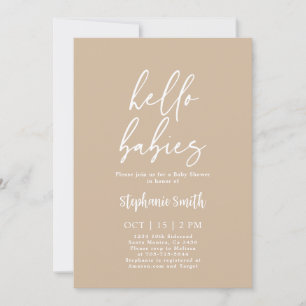 Minimale uitnodiging van Beige Twins Baby shower