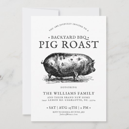 Minimale uitnodiging van Pig Roast BBQ van de Part (Voorkant)
