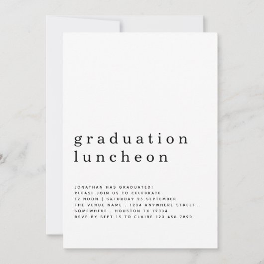 Minimale uitnodiging voor Afstuderen Luncheon (Voorkant)