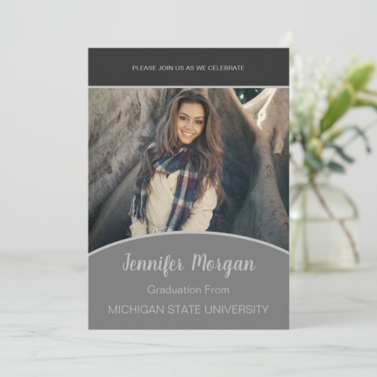 Minimale uitnodiging voor Afstuderen van Classy Ph (Staand voorkant)