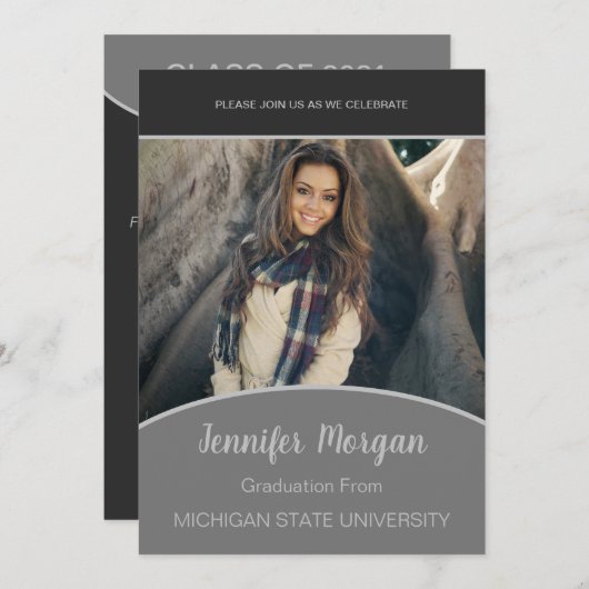 Minimale uitnodiging voor Afstuderen van Classy Ph (Voorkant / Achterkant)