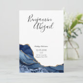 Minimale uitnodiging voor blauwe en goudbruine bru (Staand voorkant)