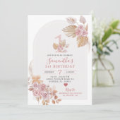 Minimale uitnodiging voor Boho Pink Arch 1e verjaa (Staand voorkant)