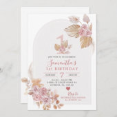 Minimale uitnodiging voor Boho Pink Arch 1e verjaa (Voorkant / Achterkant)