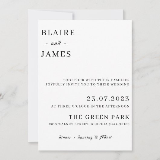 Minimale uitnodiging voor bruiloft (Voorkant)