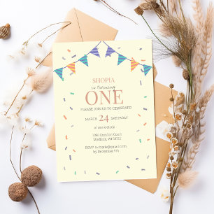 Minimale uitnodiging voor Confetti 1ste verjaardag