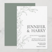 Minimale uitnodiging voor groen huwelijk met Sage (Voorkant / Achterkant)