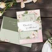 Minimale uitnodiging voor groene bruiloft op monog uitnodigingen wikkel